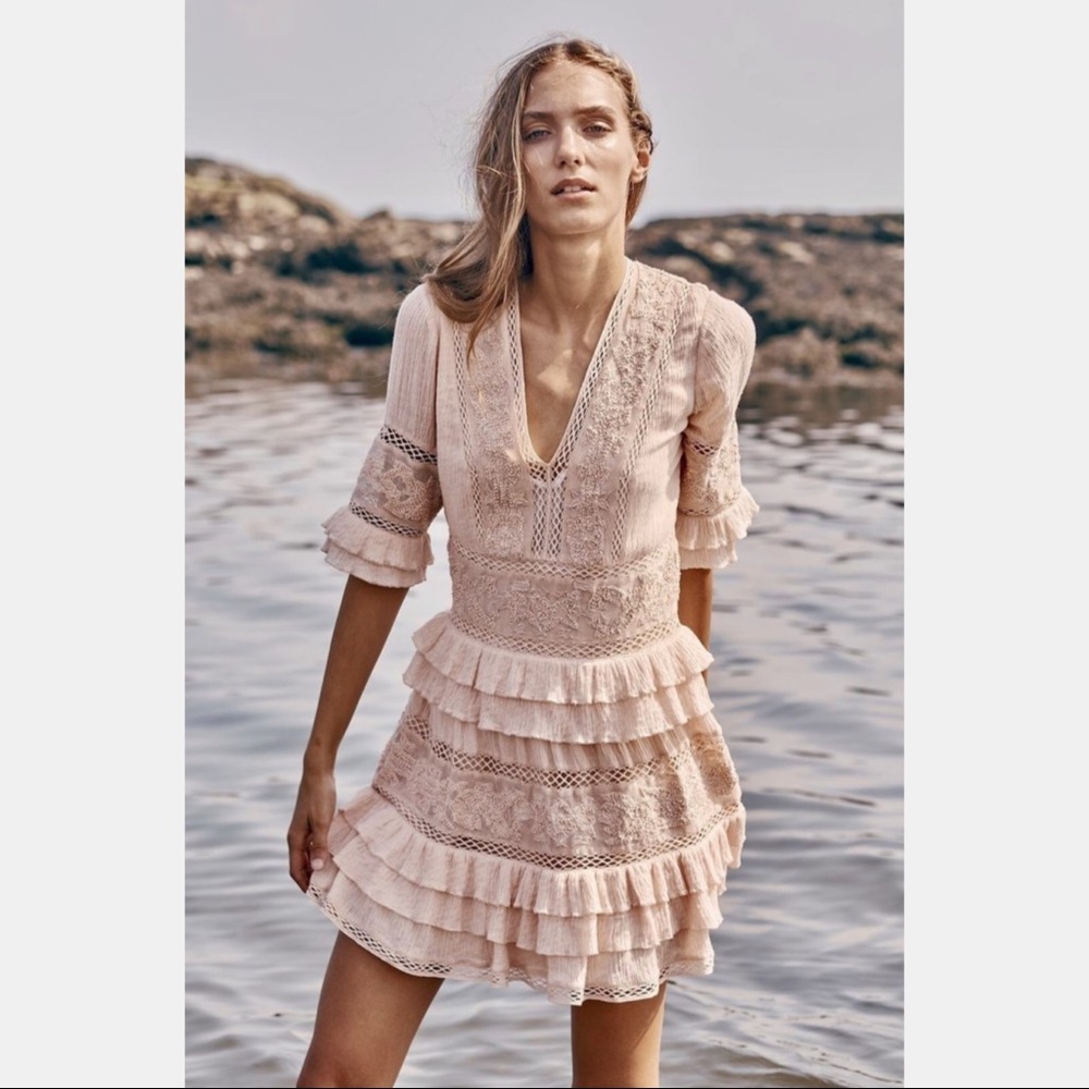 Anthropologie Pink Lace Mini Dress